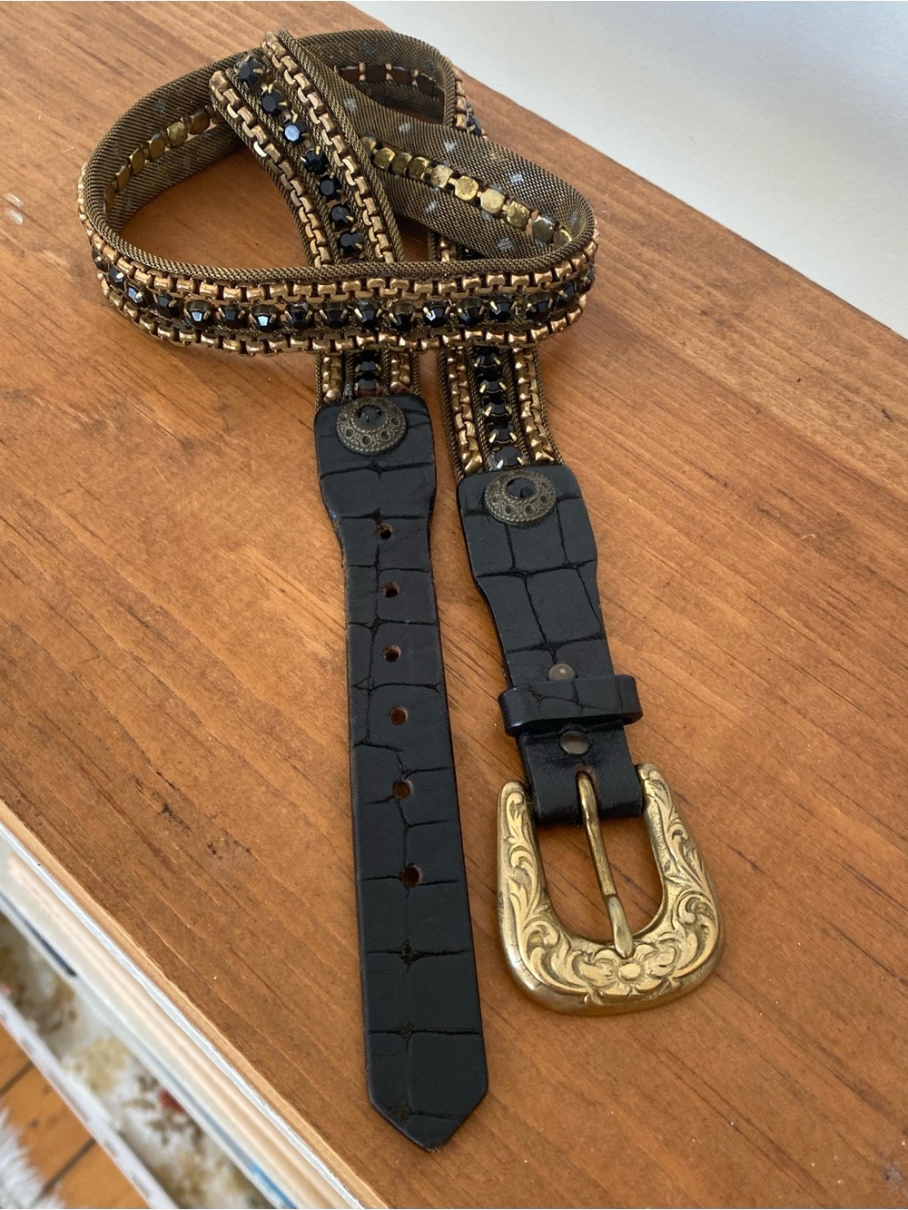 Vintage NANNI rock glam metal mesh and leather belt made in Italy